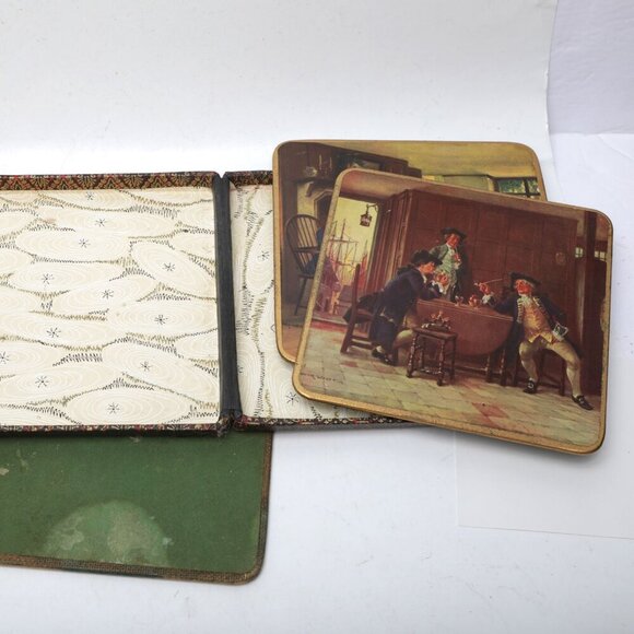 Vintage Win-El-Ware English Large Coasters Victorian Crinoline Pub x 6 with Case - Picture 12 of 14